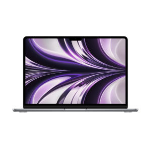 MacBook Air M2 aufgeklappt mit lila Bildschirm
